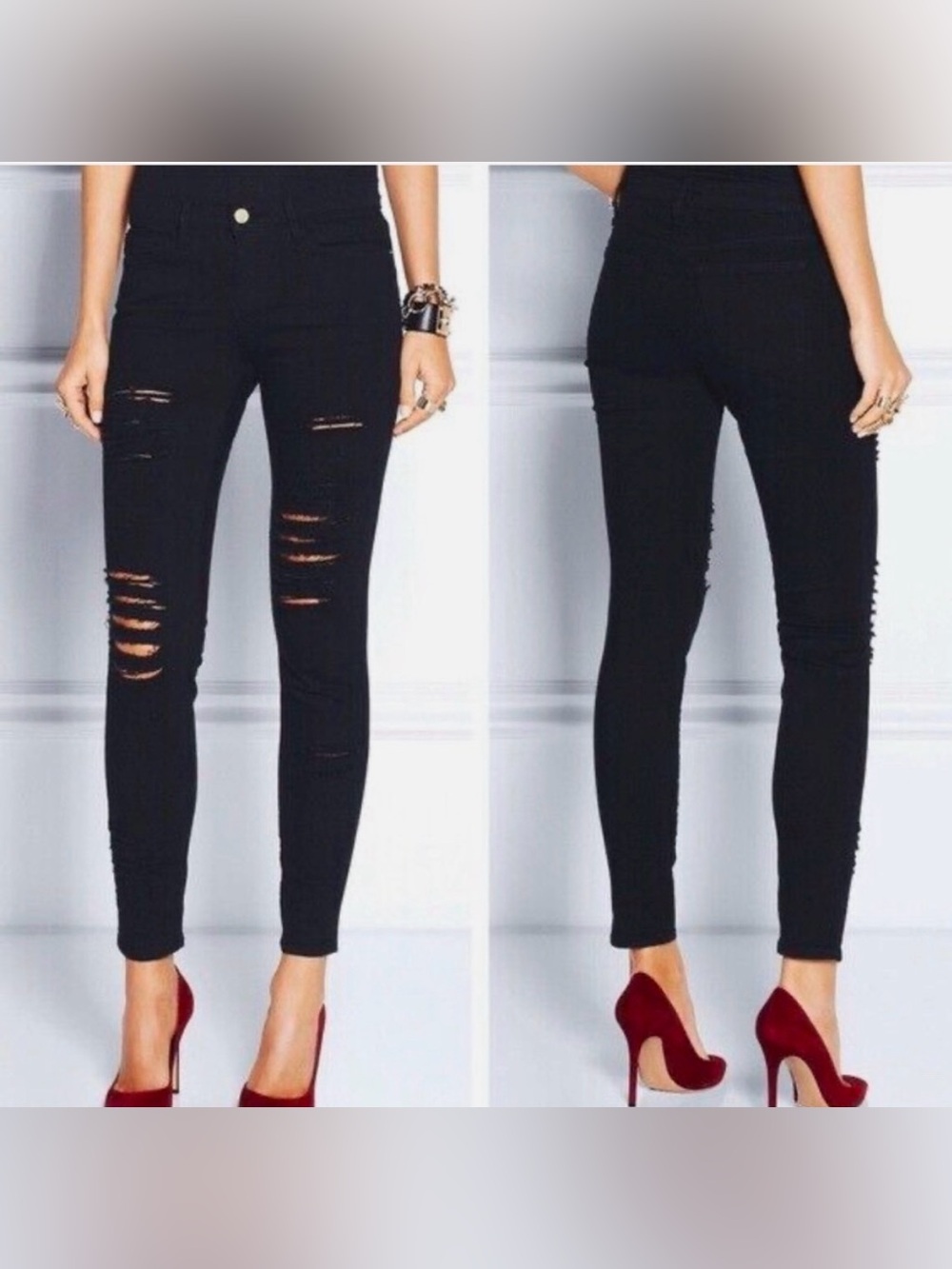 FRAME Denim "Le Skinny de Jeanne" Distressed Skinny Jean size 28 film noir